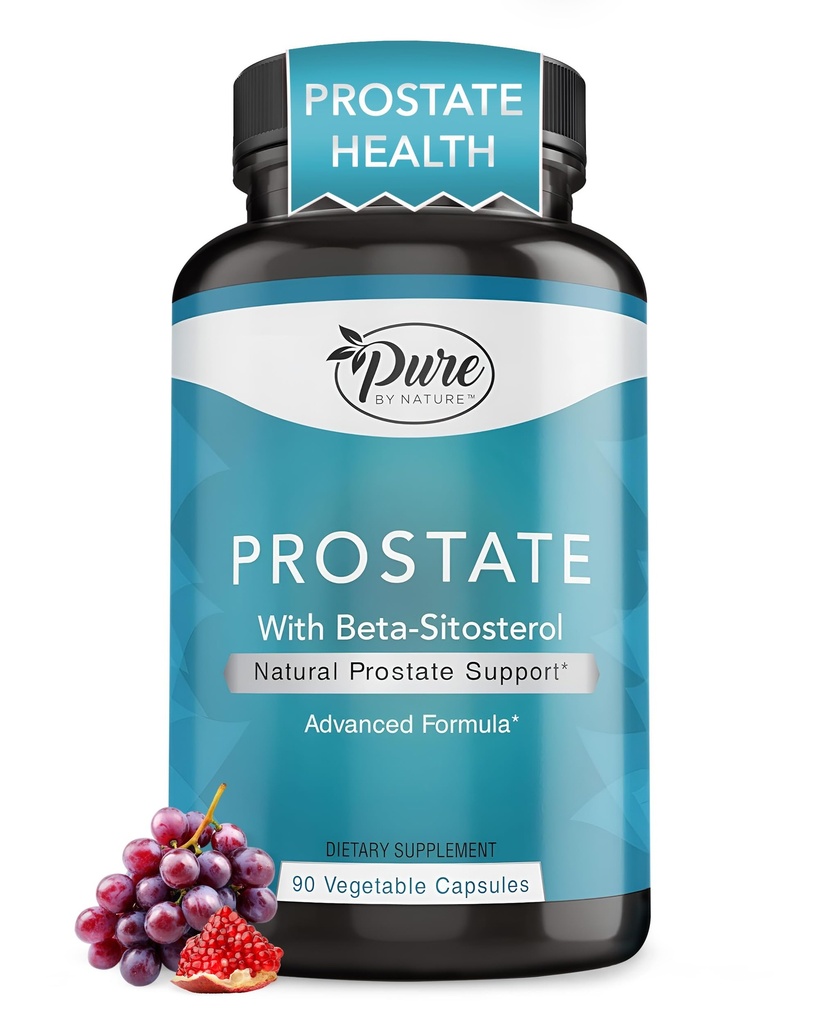Pure By Nature Prostate Supplement for menn, Beta Sitosterol Prostate Helse Supplement med sink for urinveistrakt støtte, Ease hyppig urinasjon og forbedret søvn, glutenfri, ikke-GMO 90 kapsler