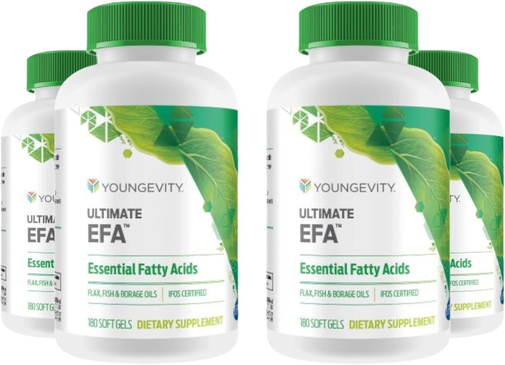 Youngevity Ultimate Efa - Økologisk kilde til essensielle fettsyrer omega 3, 6, & 9 | laget av burage, Flax og fiskeolje | 180 greve (pakke av 4)