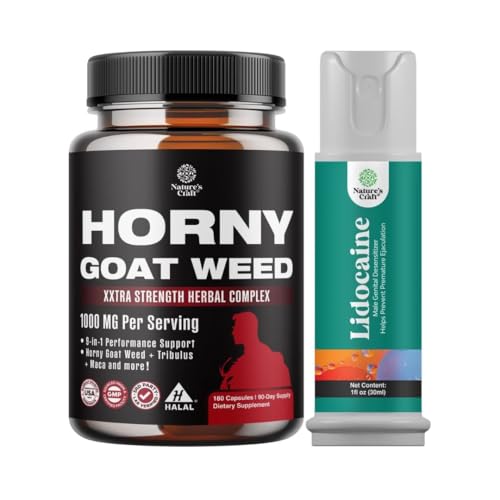 Bundle of Horny Goat Weed for menn - Ekstra styrke mannlige supplement, og Lidocaine desensibilizing Topical Spray Climax Control for lengre varighet ytelse - Boost Endurance og Stamina raskt fungerende
