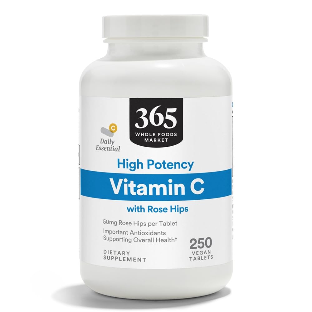 365 av hele matmarkedet, høy potens Vitamin C med Rose Hips, Vegan, 250 tabletter