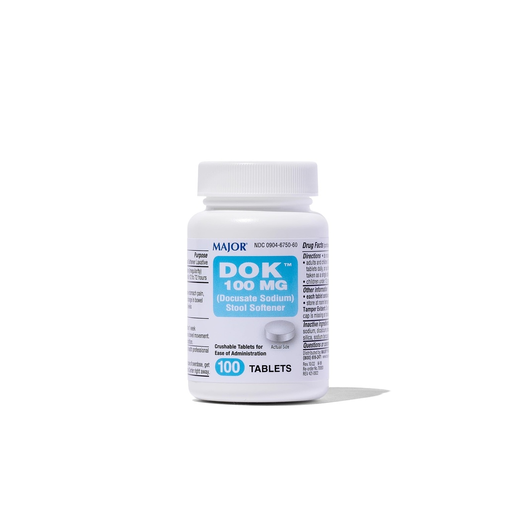 Major Docusate Natrium 100 mg - Stool Softener Tabletter for dyspepsi Relief - Hjelper med å stoppe parabol - Stool Softeners for kvinner, menn og barn alder 12+ - 100 tabletter