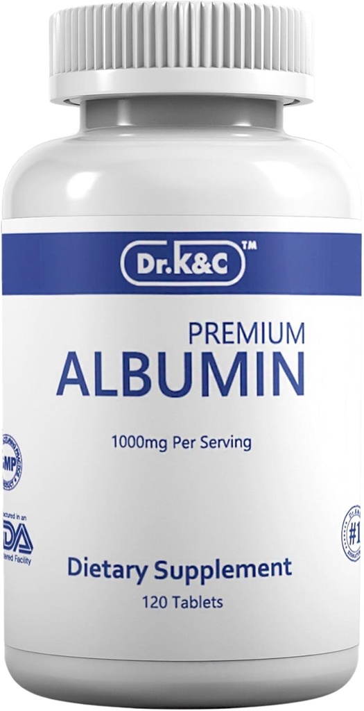 Dr.K&C Premium Albumin Protein Supplement - Ekstra styrke 1000 mg 120 tabletter sunn nyrelever fremme generell velvære energi støtte livsbalanse 1pk