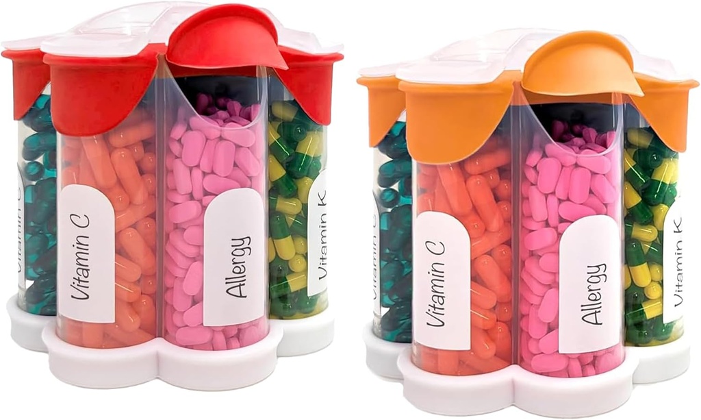 Ekstra store piller Organizer daglig, ukentlig, månedlig kosttilskudd flaske, søte Blossom piller dispenser med 7 XL sammenligninger (2 pakke Combo) (Orange og rød)