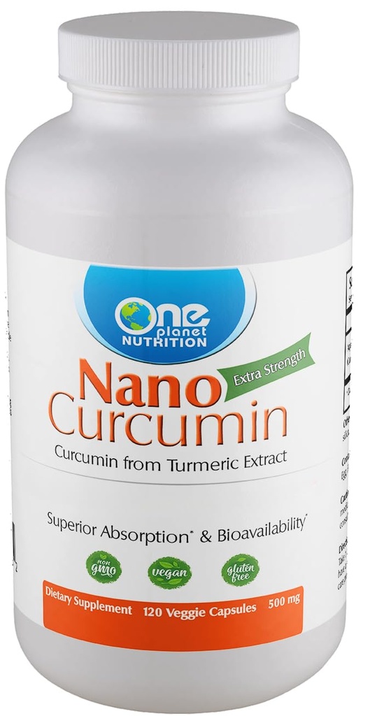 En Planet Nutrition Nano Curcumin 500 mg Veggie Capsules (120 Services), Nano for høy absorpsjon, støtter immunhelse, ikke-GMO, Vegan, Glutenfri