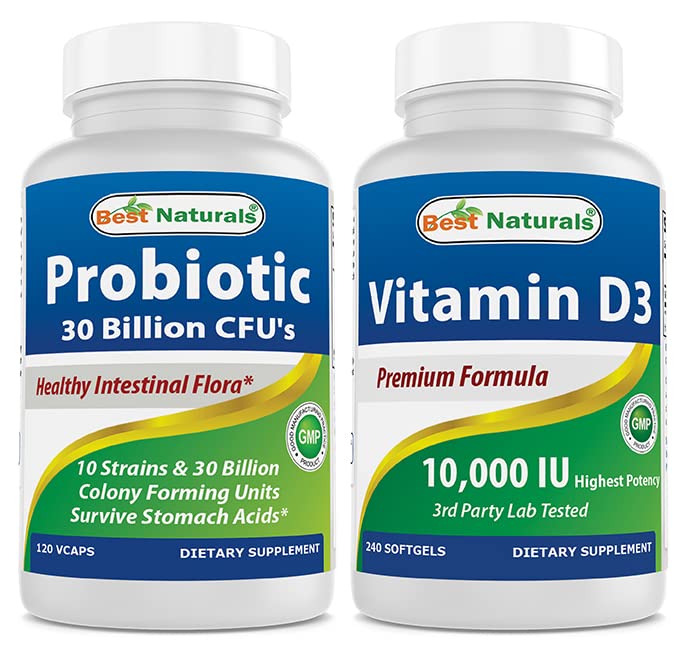 Best Naturals Probiotic 10 Strains & 30 milliarder CFU & vitamin D3 10000 IE