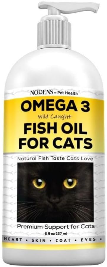 Nodens naturlig fiskeolje for katter Hud & Coat - 100% ren omega 3 fiskeolje for Dandruff & hårboller - Kattvitaminer og kosttilskudd Fiskolje væske for felles betændelse, immunstøtte og digestion