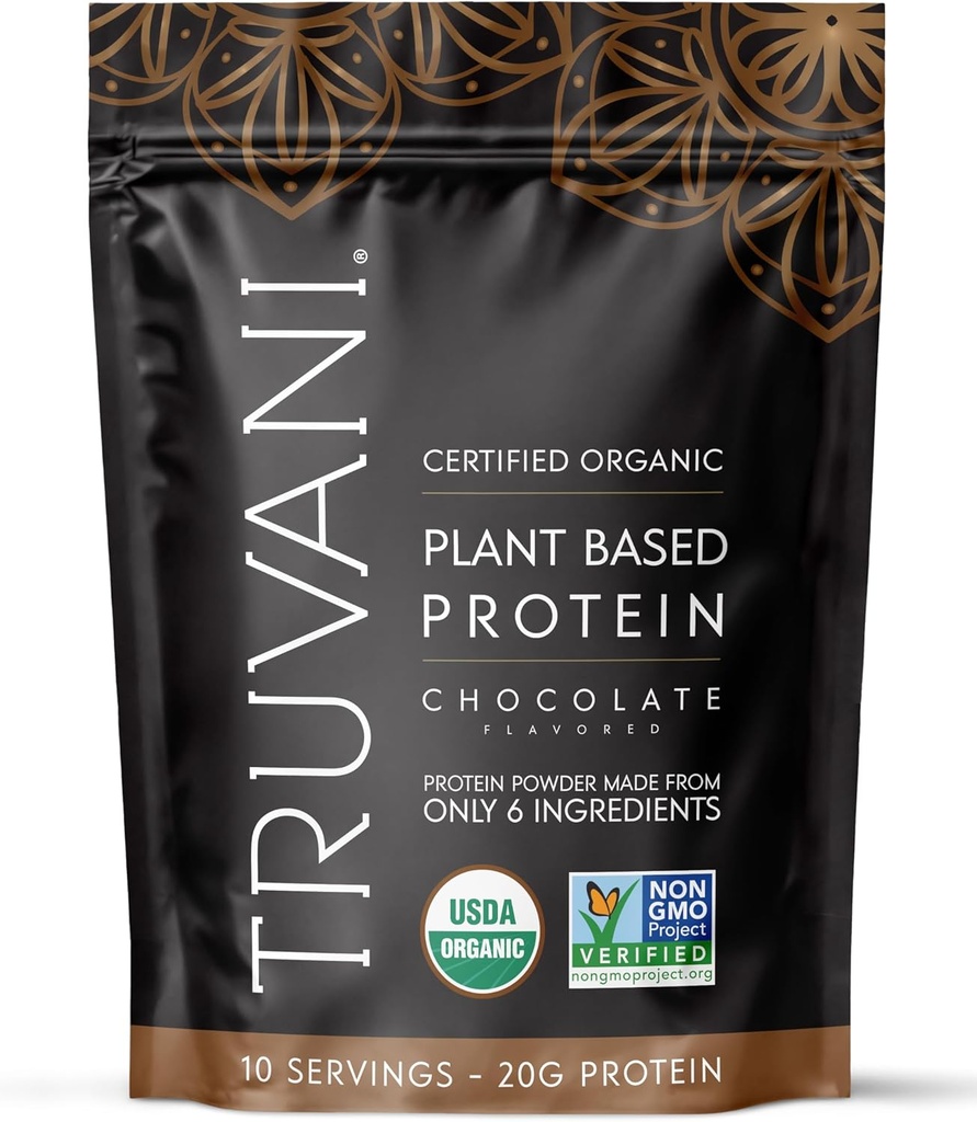 Truvani Vegan Pea Protein pulver | Sjokolade | 20g Organic Plant Basert Protein | 10 Serveringer | Keto | Gluten & Dairy Gratis | Lavkarbohydrater | Nei tilsatt sukker