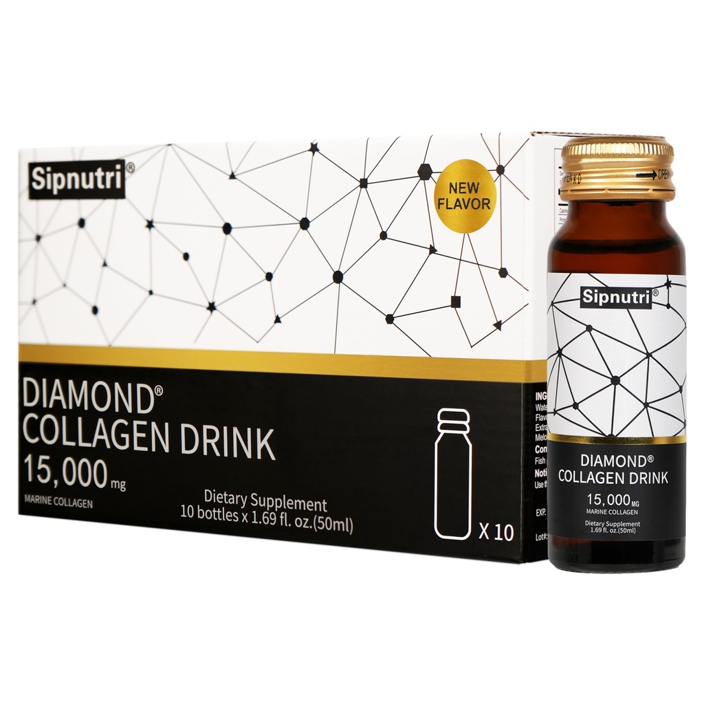 Diamond flytende collagen Drink, 15000 mg Hydrolysert Marine collagen Peptider med vitamin C, Pomegranat, Sunn hår negler Bones Support, 50 ml x 10 flasker