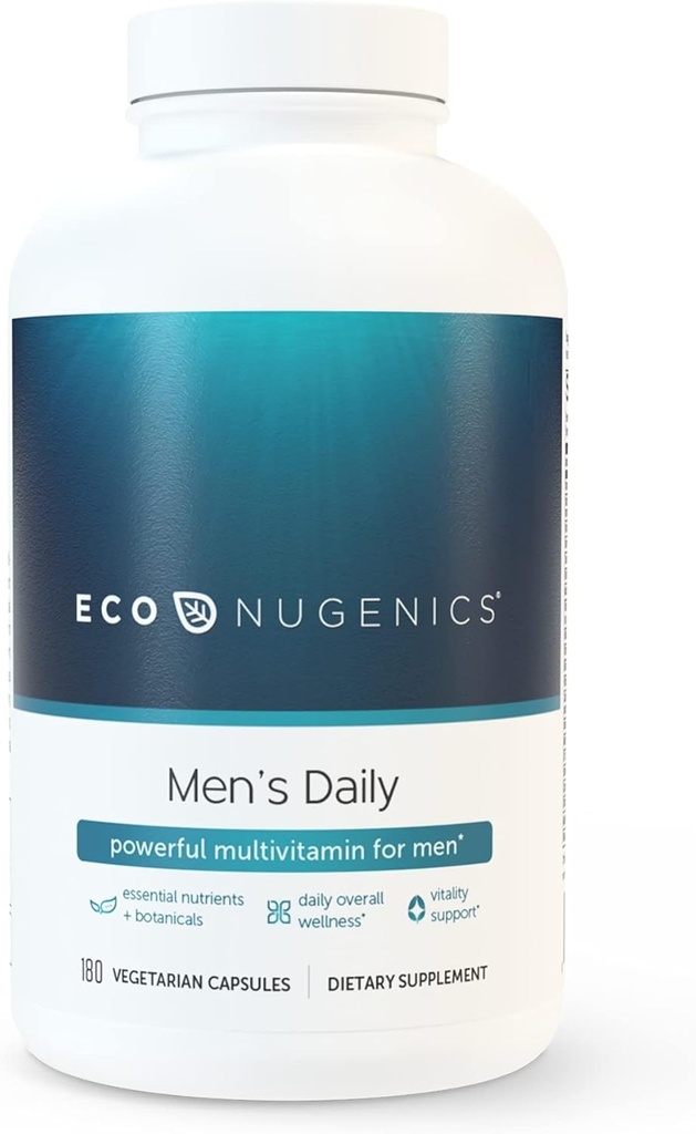 EcoNugenics Mens Longevity Essentials Plus - Daglig multivitamin for menn - vitamintilskudd med mineraler, urter og antioksidanter - støtter generell helse, vitalitet og immunitet (180 kapsler)