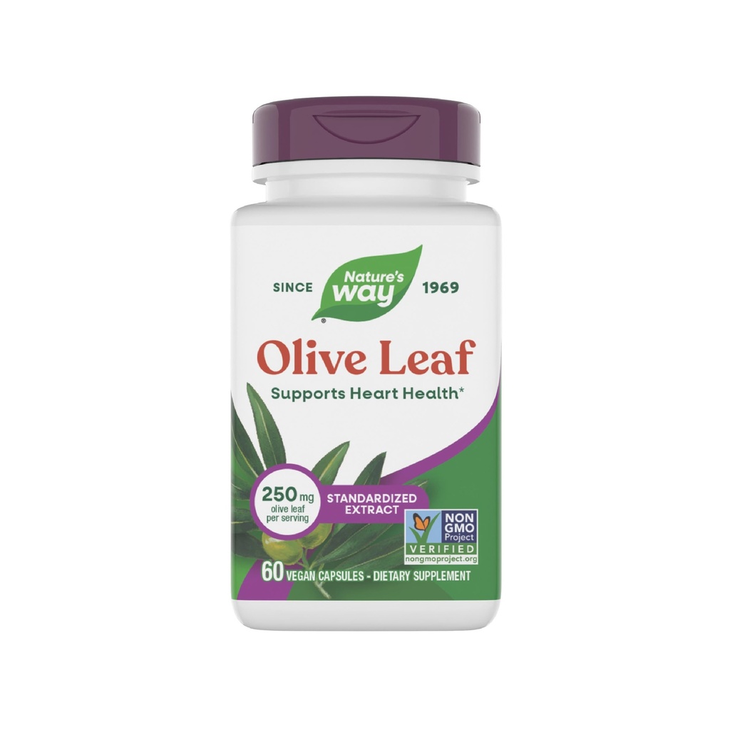 Naturens måte Olive Leaf Premium Extract Supplement, støtter hjerte helse*, 250 mg Per servering, Glutenfri, Vegan, 60 kapsler (pakke May Vary)