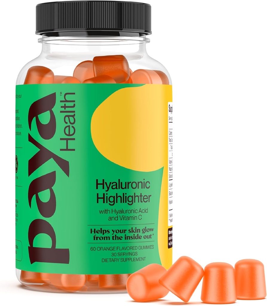 Hydrating hyaluron highlighter Hudpleie Gummies | Støtter Brighter, Dewy, Plump Skin | Vegan Hyaluronsyre & vitamin C Supplement | Ikke-GMO, Gelatin-fri, Orange Flavor, 30-dagers forsyning