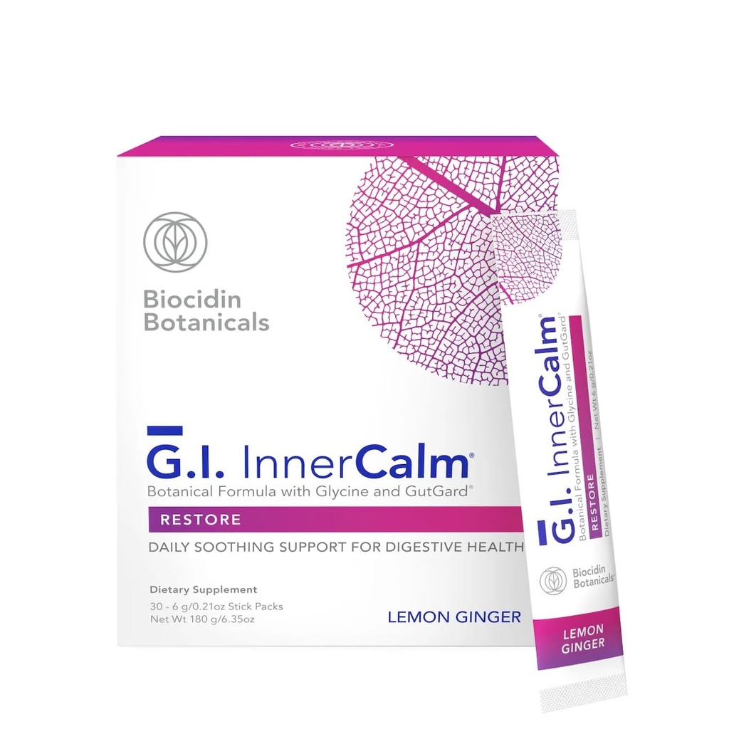 Bio-Botanisk forskning Biocidin Drink Mix - GI InnerCalm - støtte Digestiv helse, GI Detox, Sunn Mood & Sense of Relaxation - Soothing Formula med Glycine & No Glutamine (30 Stick Packs)
