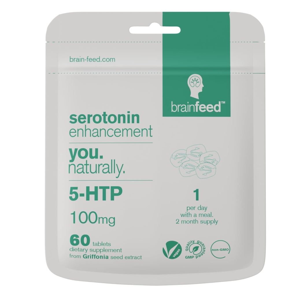 Serotonin kosttilskudd (60) | 1-a-dag serotonin Mood Support | 5HTP 100 mg per tablett fra Griffonia Seed Extract | Naturlig Serotonin Booster | 2 måneds forsyning