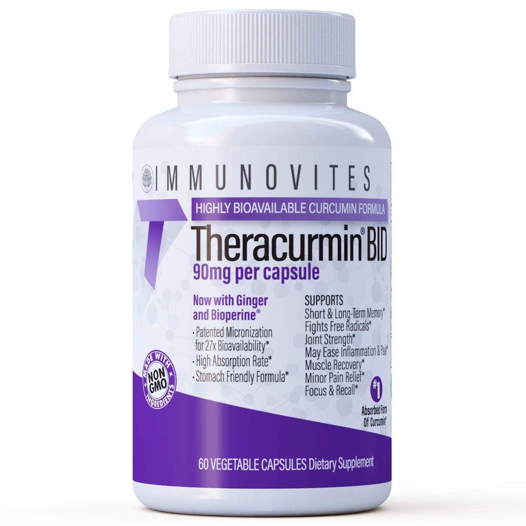 IMMUNOVITES Theracurmin BID 300mg (Nano Curcumin 90mg per Cap.) [[600mg per Serving]] - Nå w/Ginger & Bioperine (60ct flaske)