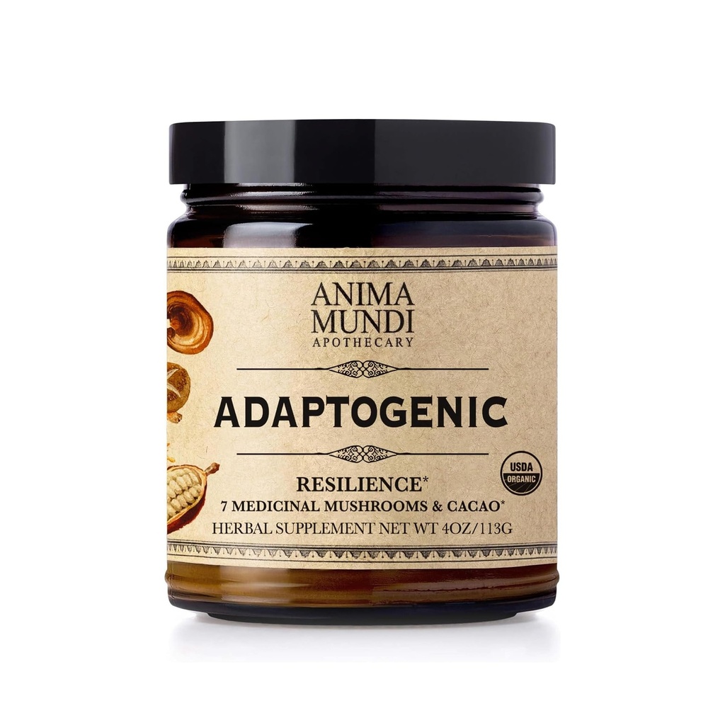Anima Mundi Apothecary Organic Mushroom Supplement - Adaptogen Mushrooms + Cacao - Oppløfting pulver med organisk løve mane, Shiitake, Chaga og mer - Legg til i kaffe, te og smoothies (4oz / 113g)
