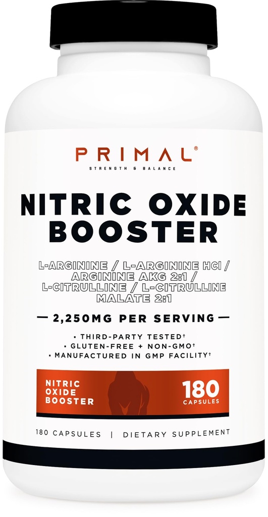 Primal Nitric Oxid Booster (2 250mg Per servering) (180 kapsler) - 60 Serveringer