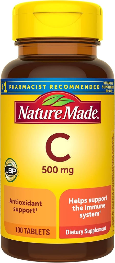 Naturlaget vitamin C 500 mg kapell, 100 greve, for immunstøtte, Glutenfri