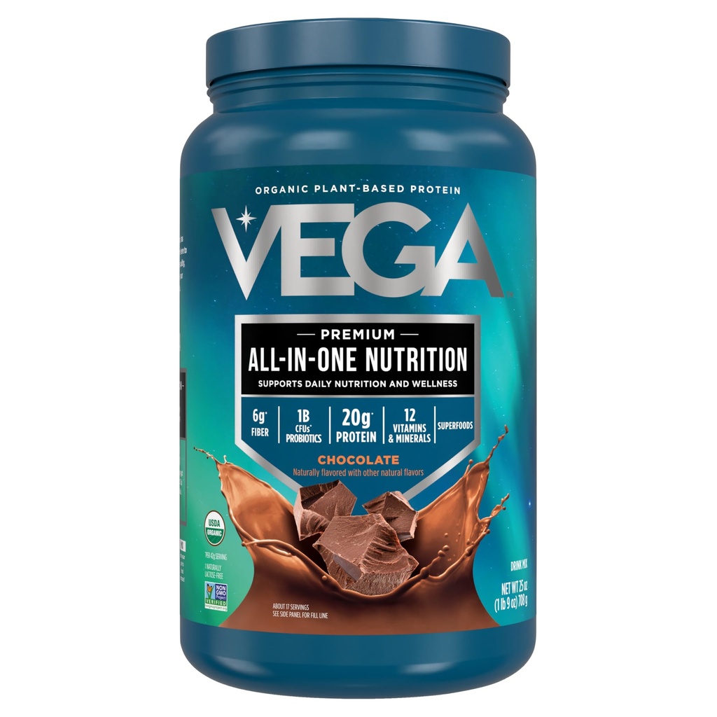 Vega Organic Alt-i-One Vegan Protein pulver, sjokolade - Superfood ingredienser, vitaminer for immunisme støtte, ketovennlig, Pea Protein for kvinner og menn, 25 Oz (Packing May Vary)