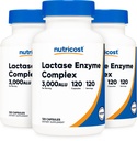 Nutricost Lactase Enzyme Complex 3.000 FCC ALU, 120 Veggie Capsules - Ikke-GMO, Glutenfri, 120 Services (3 flasker)