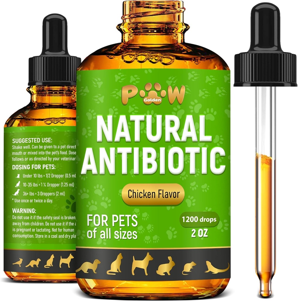 Hundeantibiotika med kylling flavor Сat antibiotika for infeksjon, UTIs, allergier, Runny Nese | Digestiv støtte | Ulike avler og aldre | Cranberry i sammensetningen | 2 Oz