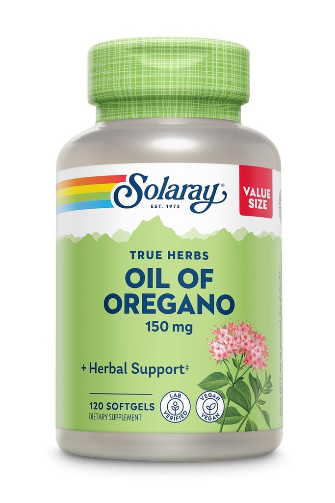 SOLARAY Olje av Oregano Softgels 150 mg - Oregano Olje Supplement for kraftig velvære støtte - Gentle Digestion - Extra Jomfru Olive Olje Base - Vegansk, 60-dagers garanti - 120 Serveringer, 120 Softgels