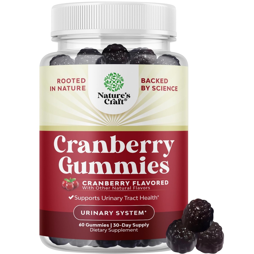 Naturlig Cranberry Gummies for kvinner og menn - Ekstra styrke Delicious Antioksidant Cranberry Chews for Urin Tract Helse Nyre støtte Bladder & Immune Helse - Vegansk Gluten & Gelatin Gratis
