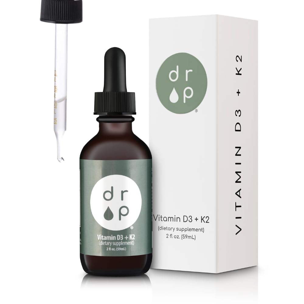 vitamin D3 + K2 Dråper med 1000 IE plantebasert D3 og 45mg K2, 2 oz flytende kosttilskudd for bein styrke, forbedret mood - ingen kunstige preservatives, uovertruffen, med kokosolje