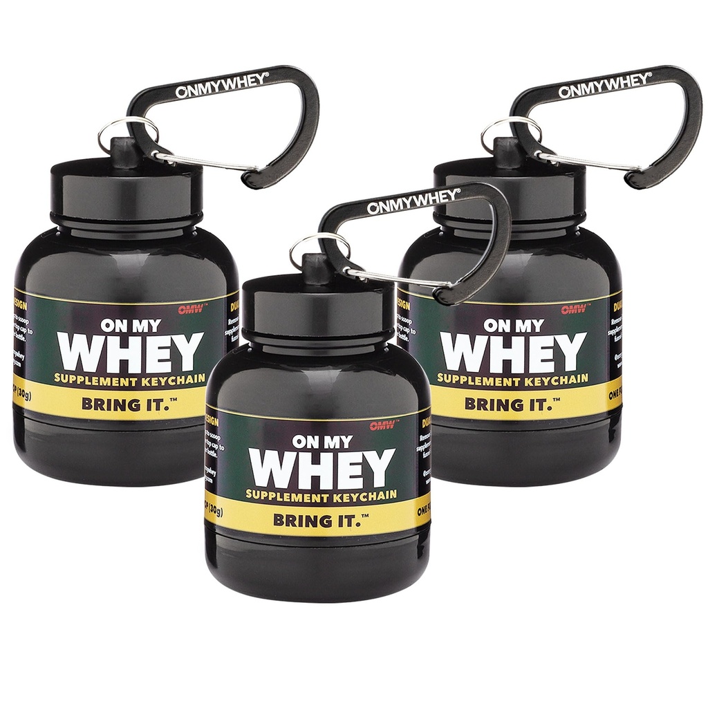 OnMyWhey - Proteinpulver og kosttilskudd Funnel Keychain, Bærbar to-Go Container for gym, workouts, Fitness og reise - TSA Godkjent, Klassisk 3-Pack