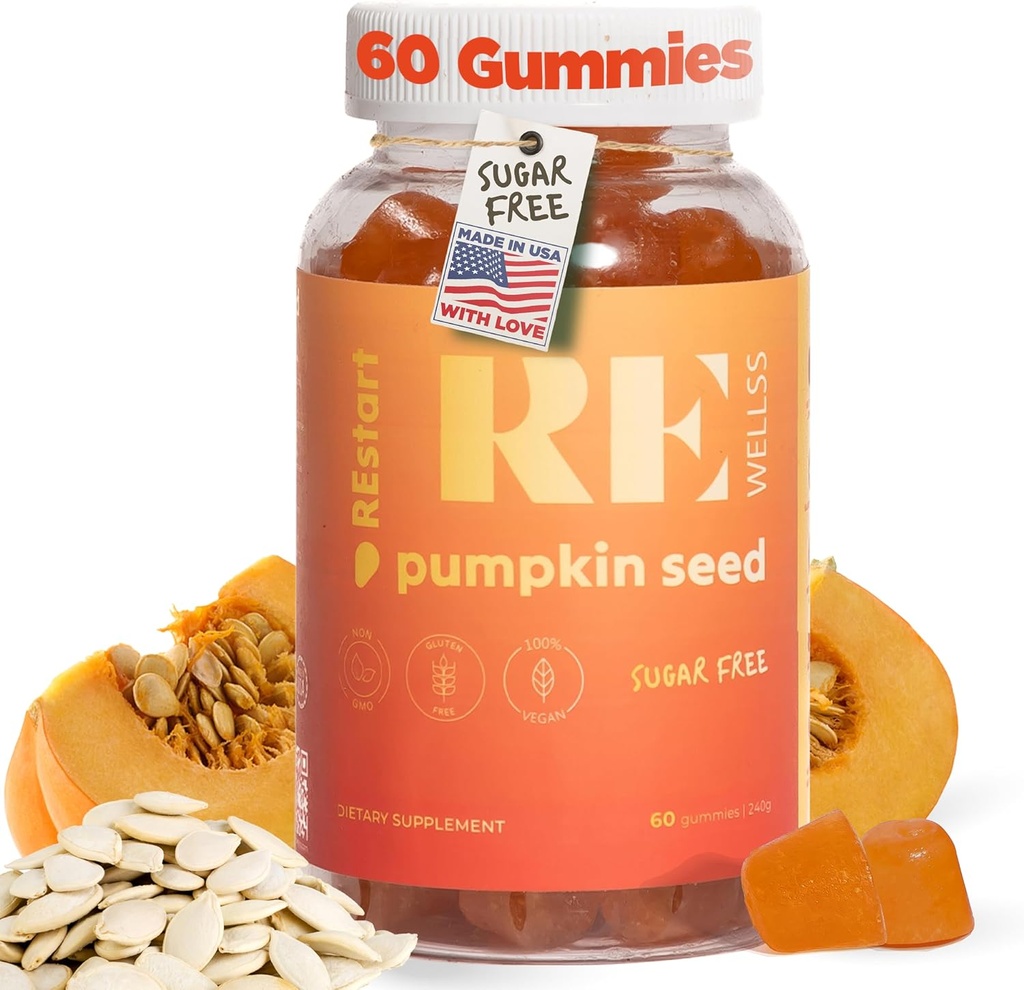 Pumpkin Seed Olje Gummier Jeg Sukkerfri Glutenfri Ikke GMO organiske kosttilskudd I Hårvekst, Glødende Hud Prostate Helse Urin Tract Support I 240 Grams I Pakke med 60