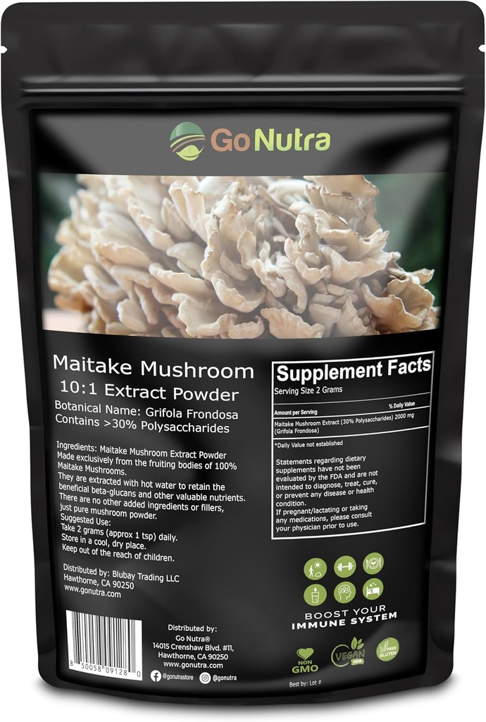 Gå Nutra Maitake Mushroom Extract Powder 8 oz | 10:1 Ekstrakt styrke | Mushroom Supplement 30% Polysakkarider | Maitake pulver konge av Mushrooms | 8 Ounce
