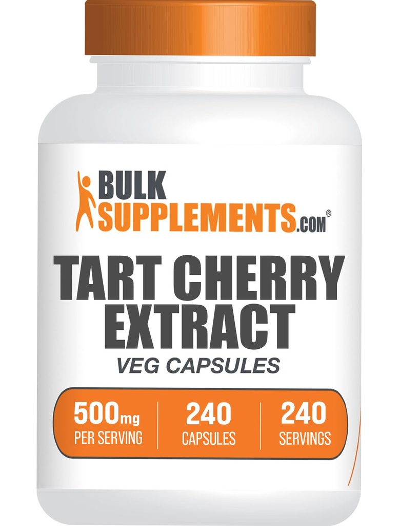 BulkSupplements.com Tart Cherry Extract Capsules- Tart Cherry Supplement, Tart Cherry Capsules 500 mg - Antioksidant Kilde, Glutenfri, 1 Kapsel per servering, 240 Veg Capsules (Pack of 1)