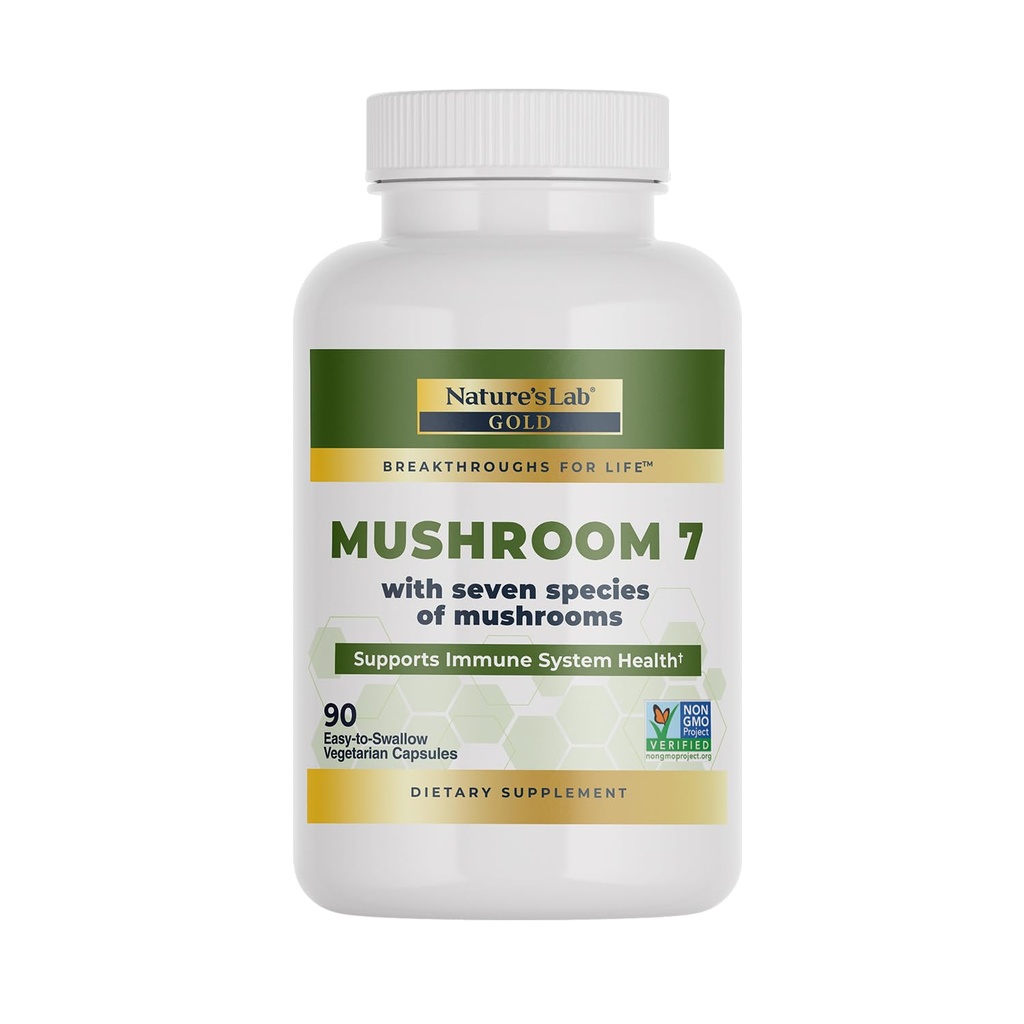 Naturens Lab Mushroom 7 Organic Blend - Fordeler Immunsystemet, cellefunksjon og utholdenhet - 90 Kapsler (45 Services)