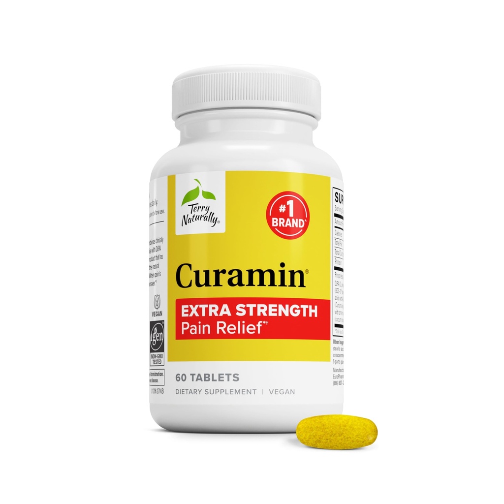 Terry Naturally Curamin Extra Styrke - Curcumin & Boswellia Supplement for sunn sirkulasjonsstøtte - Turmerisk Supplement til støtte for ledd, muskel helse og endorfin produksjon - 60 tabletter