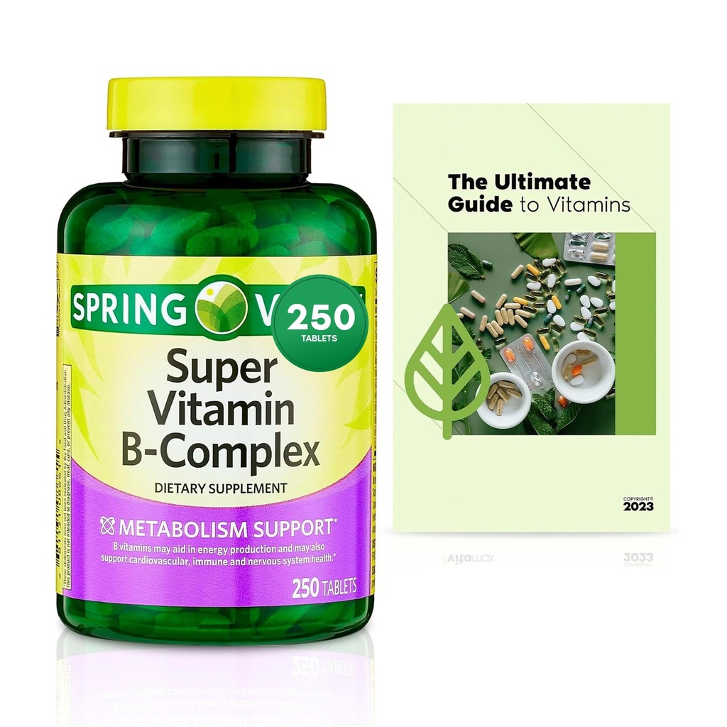 Sprin Val-Ley Super Vitamin B-Complex Tabletter Diett Supplerende verdi størrelse, 250 Count (over 8 måneders forsyning) + Exclusive Vtmx Vitamin Guide (2 elementer)