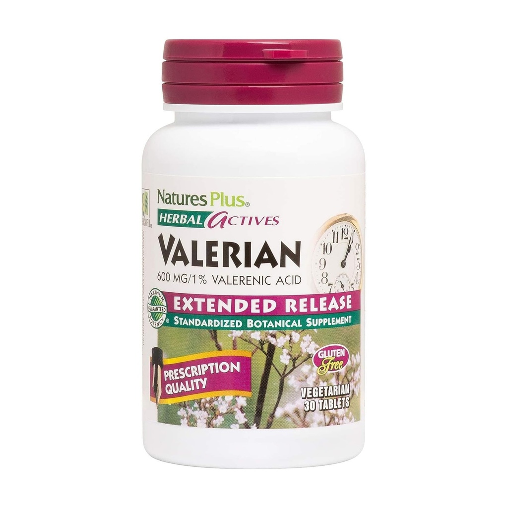 Natures Plus Herbal Actives Valerian Extended Release Tabletter - 600 mg, 30 Vegantabletter - Vegetarisk, Glutenfri - 30 Services