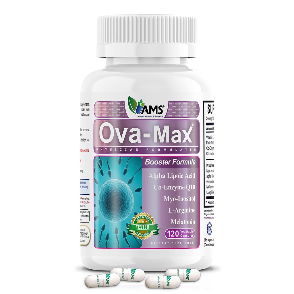 Amerika Medisin & vitenskap Ova-Max prenatal vitaminer for kvinner (120 kapsler) øker fruktbarhet og ovulering | Graviditetshjelp og kvinnelige prekonception kosttilskudd med CoQ10, folsyre og Myo-Inositol