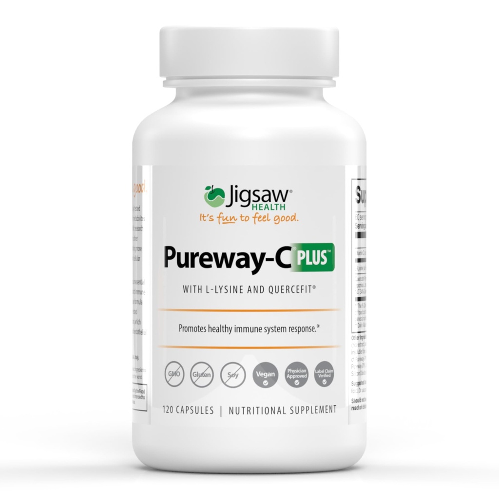 Jigsaw Health Pureway-C Plus | Vitamin C med L-Lysine og Quercetin | fremmer sunn immunsystem respons | 120 kapsler | 60 serveringer
