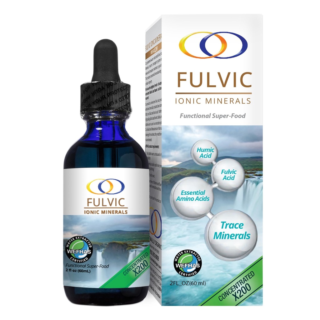 Optimalt organisk vann ekstrahert Fulvic Ionic Minerals X200 - Patentert BioActive Fulvic Acid, Humic Acid, Trace Minerals, Elektrolytter og essensielle Aminosyrer - 5+ måneders forsyning
