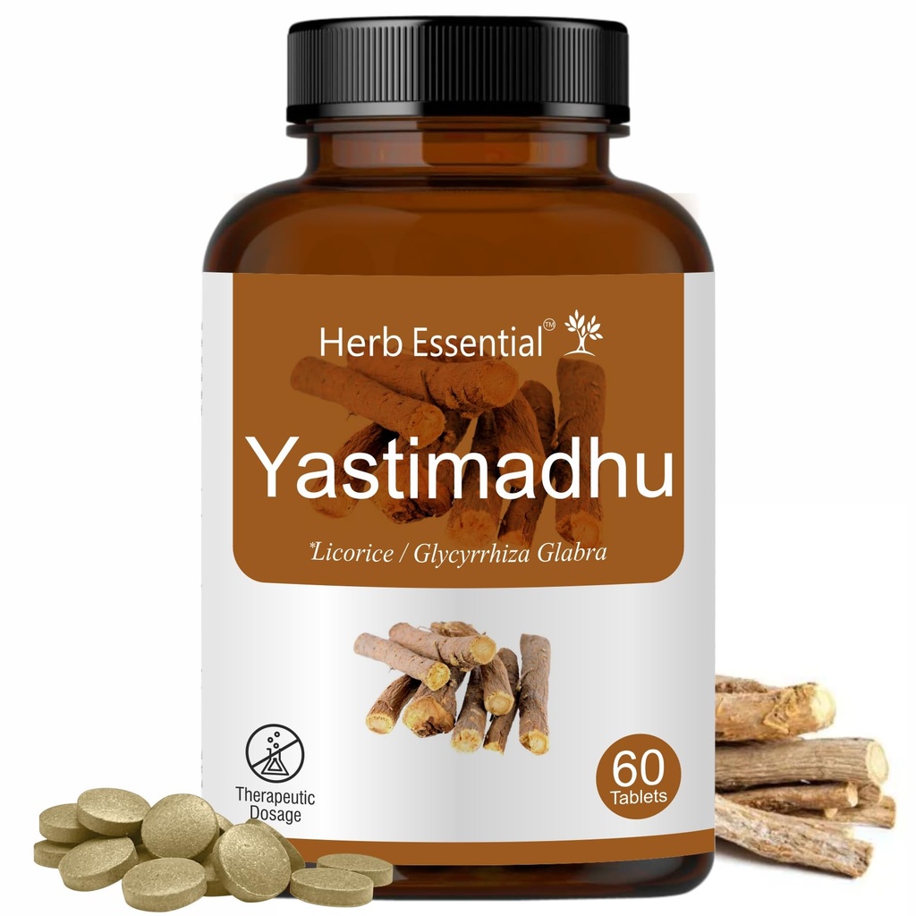 Herb Essential Yashtimadhu Licorice Tablets 500mg, 60 Tabs, Mulethi Herbal