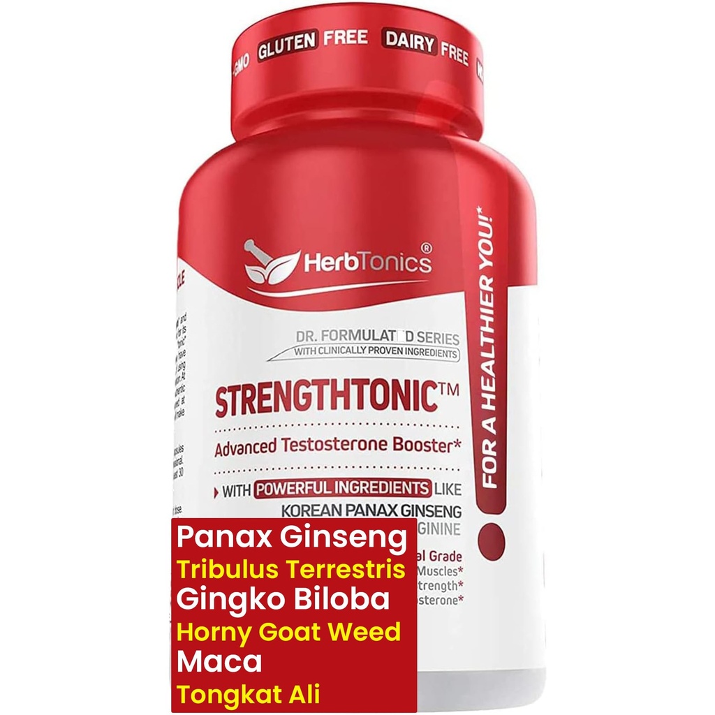 Herbtonics Testosteron Støtte Supplement for menn - koreansk Panax Ginseng & Tribulus Terrestris - Støtter sunn energi, styrke og utholdenhet - 60 vegansk kapsler
