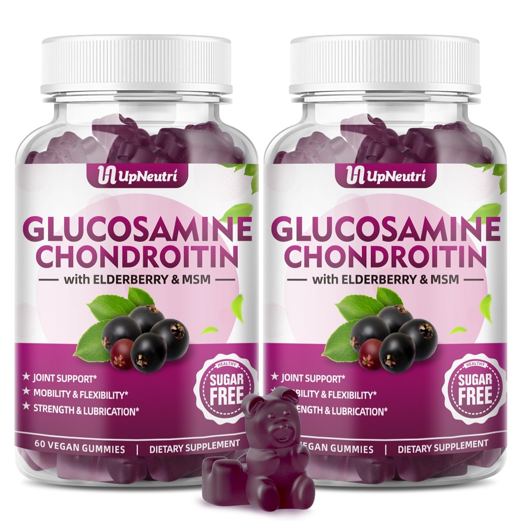 GGlucosamine Chondroitin Gummies sukker gratis, ekstra styrke 1500mg glukosamin med Chondroitin MSM & Turmeric, felles støtte supplement for menn og kvinner felles helse (120 greve (Pack of 2))
