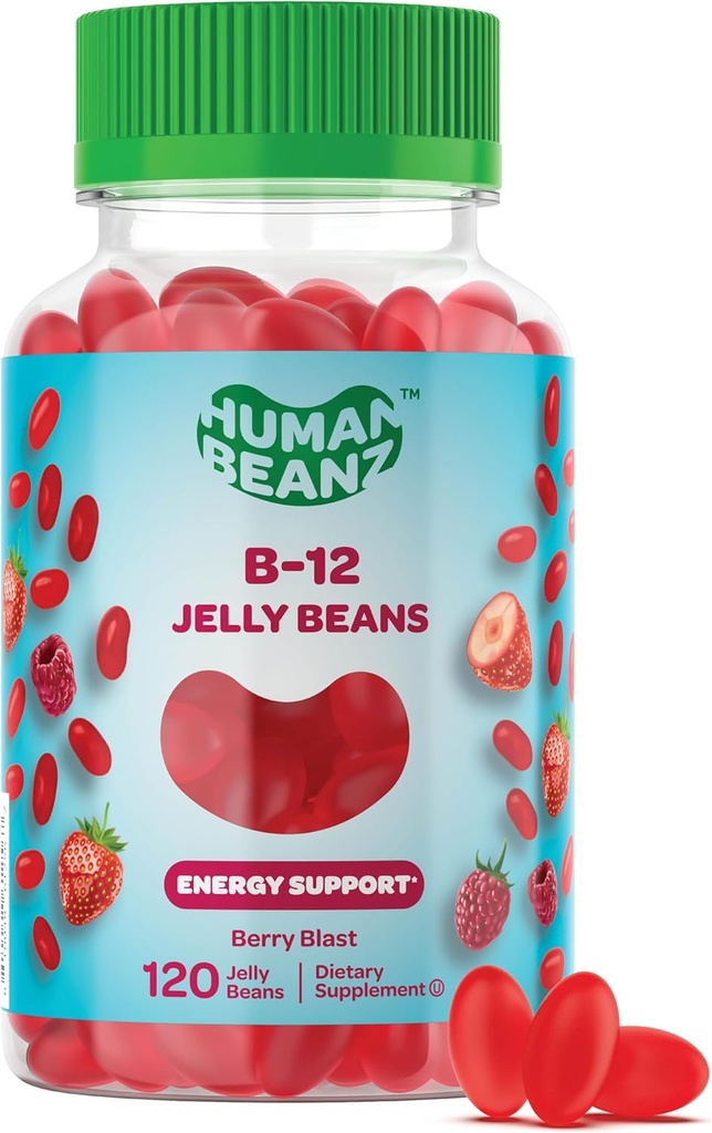 Metylert vitamin B12, Jelly Bean Gummies for voksne, hjerne helse og energi Booster, Sunt hår, hud og negler, ernæringsmessige vegetariske kosttilskudd, 120 Jelly Beans