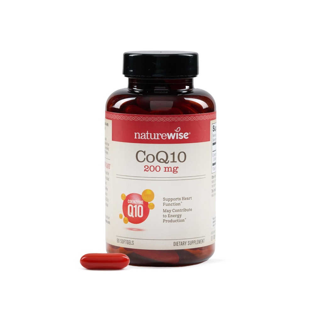 NatureWise CoQ10 200mg Softgels, høy potens Ubiquinon - Coenzym Q10 Supplement - Antioksidant for hjertehelse + energi - Vegan, ikke-GMO, Glutenfri - 90 greve[3-måneders forsyning]