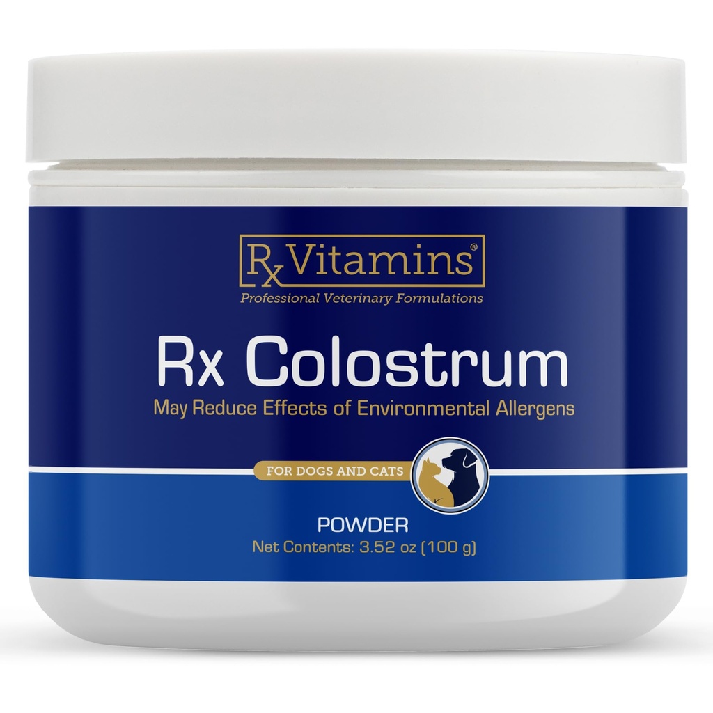 Rx vitaminer Colostrum for hunder og katter - hele Bovine Colostrum pulver - Cat & Hunde Supplement Ideell immun støtte, fremmer Digestiv helse og allergi støtte - 3,52 oz (100g)