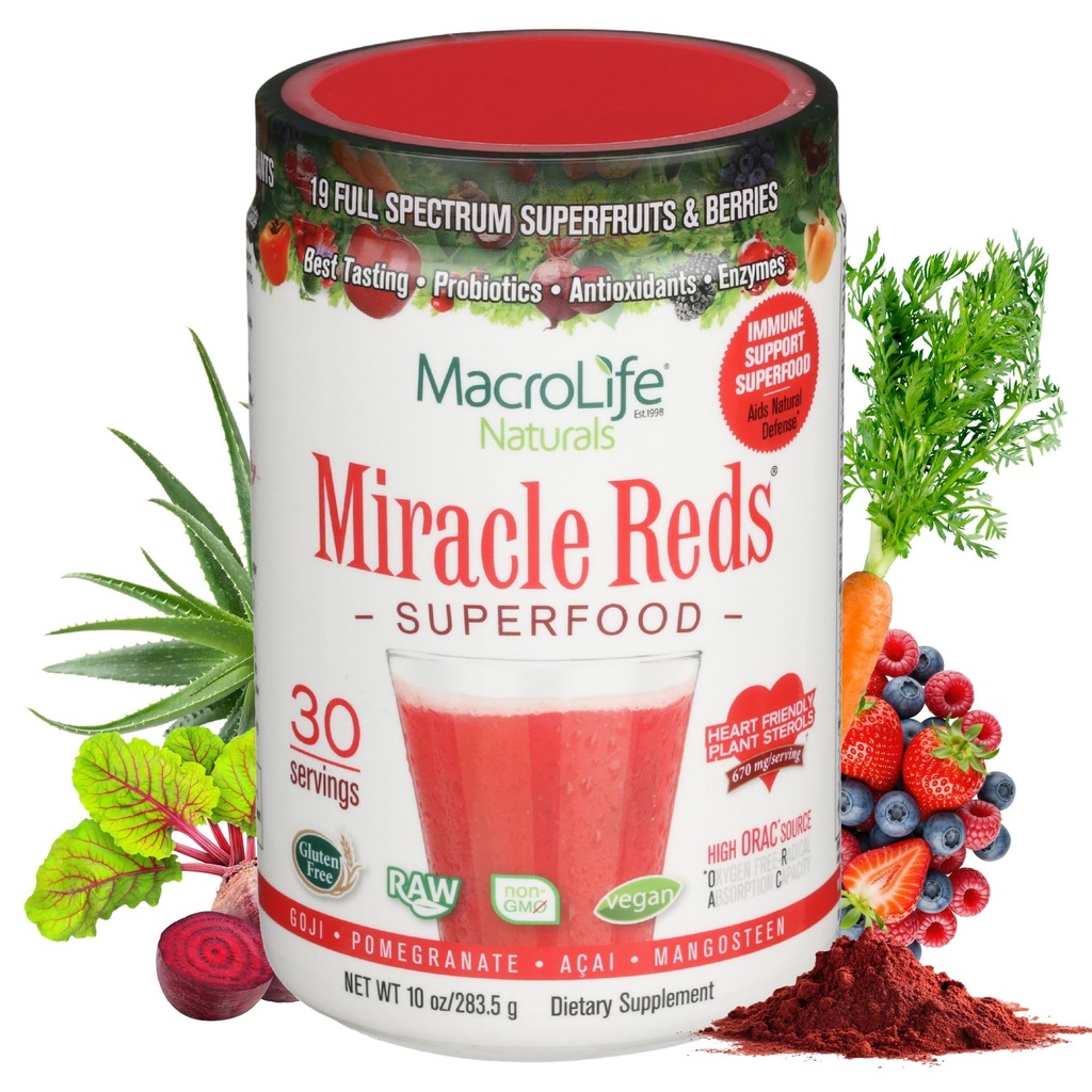 MakroLife Naturals Miracle Reds Superfood Supplement pulver Antioksidanter Polyfenoler Enzymes Probiotika - Rå ikke-GMO organisk Vegan Gluten & Dairy Gratis (30 Serveringer)