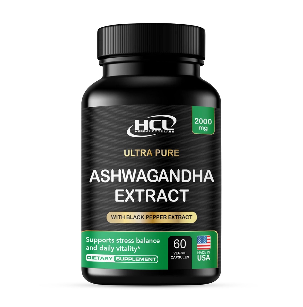 Organic Ashwagandha Capsules 2000 MG Root Powder ekstrakt med svart pepper & sitron Balm 2 måneders forsyning - naturlig måte å lindre stress