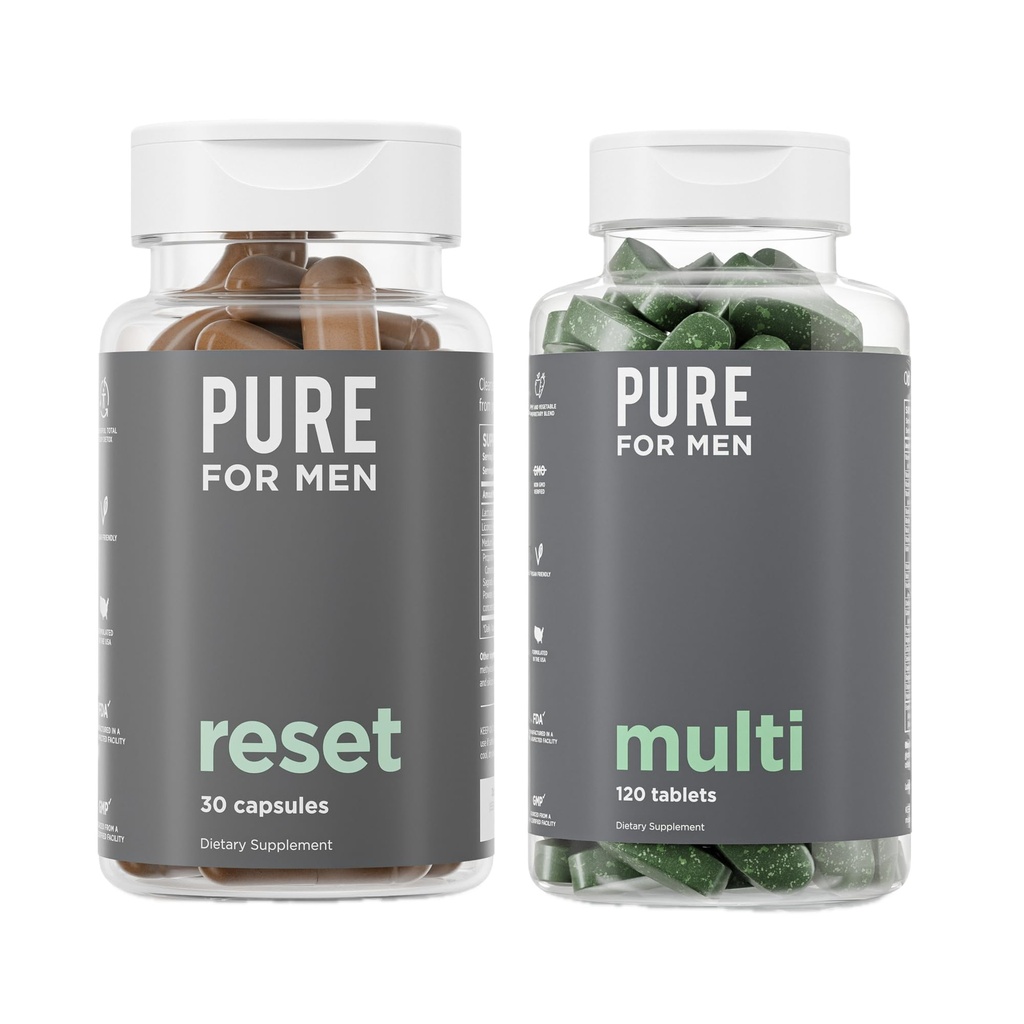 Ren for menn Multivitamin, 120 kapsler og tilbakestille Detox Supplement, 30 kapsler
