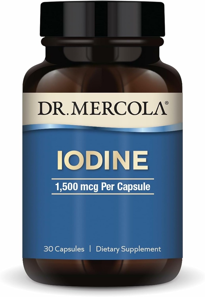 Dr. Mercola Iodine - 1.500 mikrog jodide - støtter Thyroid & Metabolic Function - Licaps Kapsler - Ikke-GMO, Glutenfri og soya-fri - 30 Kapsler (30 Services)