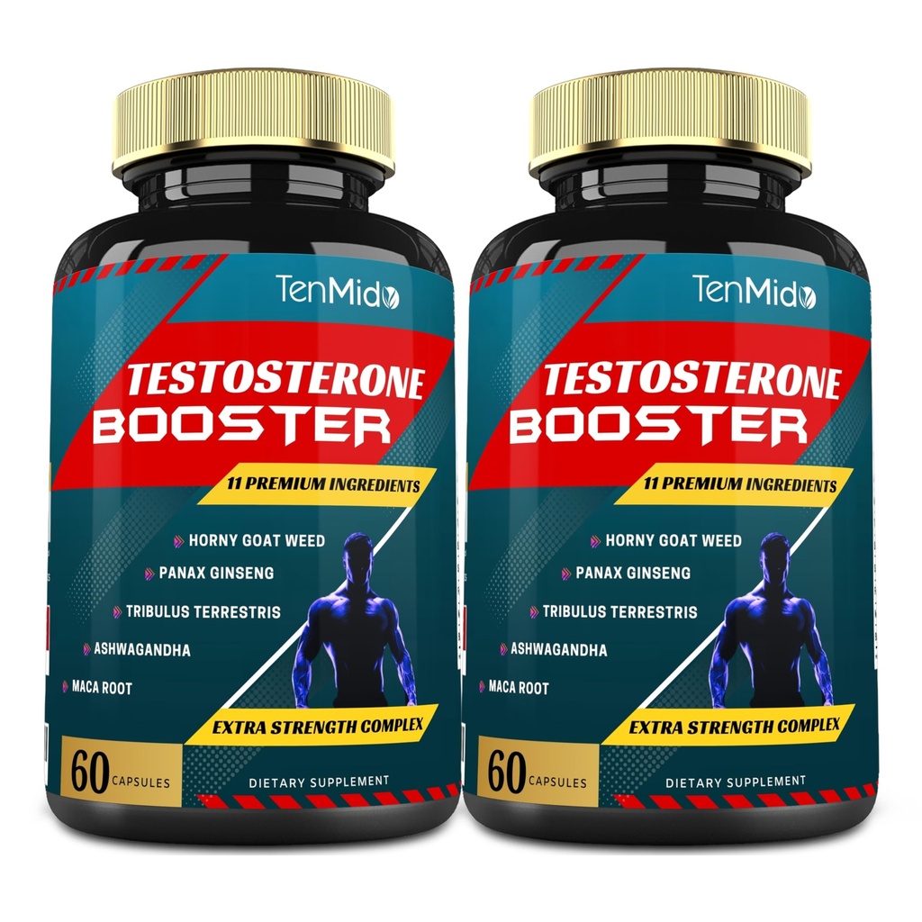 2 Pakker av 60 Caps Testosteron Kosttilskudd Booster for menn, tilsvarende 10000mg - Naturlig Stamina, utholdenhet og styrke Supplement - Muskelbygging vekst, økende ytelse, energi