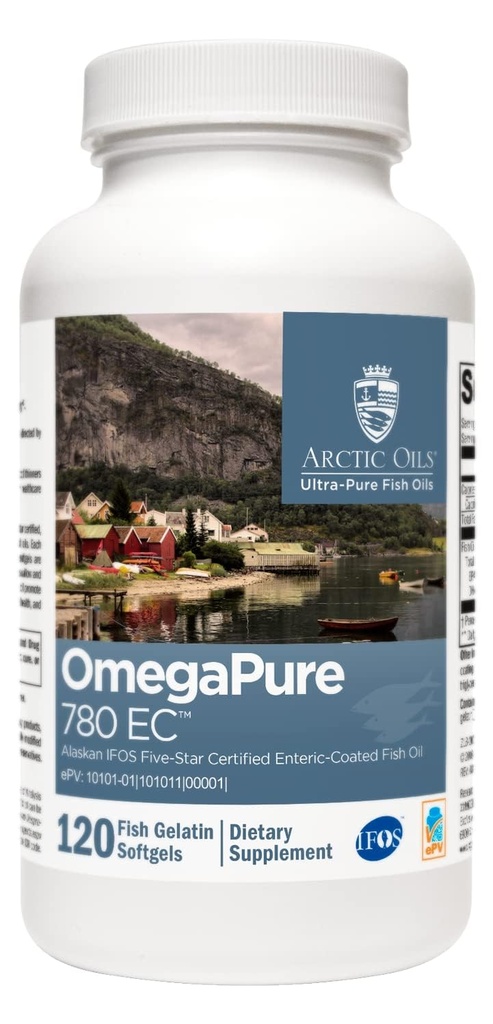 XYMOGEN OmegaPure 780 EC - Alaskan IFOS Five-stjerners sertifisert Omega 3 Fish Oil - EPA DHA Fish Oil Supplement-støtte Cardiovaskulær og hjerne helse (120 Enterisk-koated Softgels)